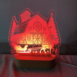 Lampe acrylique ferme de noel